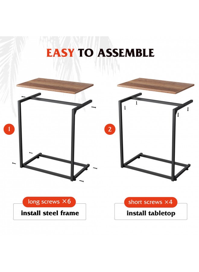 WLIVE Wide Snack Side Table, C Shaped End Table for Sofa Couch and Bed, Laptop Table, Work from Home, 26 Inch Tall, Light Brown