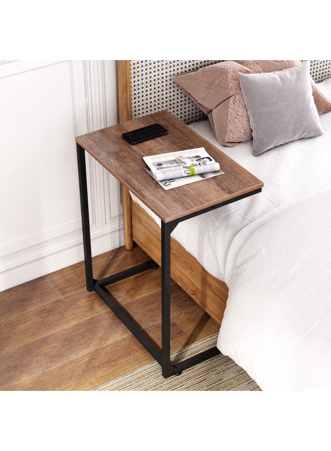 WLIVE Wide Snack Side Table, C Shaped End Table for Sofa Couch and Bed, Laptop Table, Work from Home, 26 Inch Tall, Light Brown