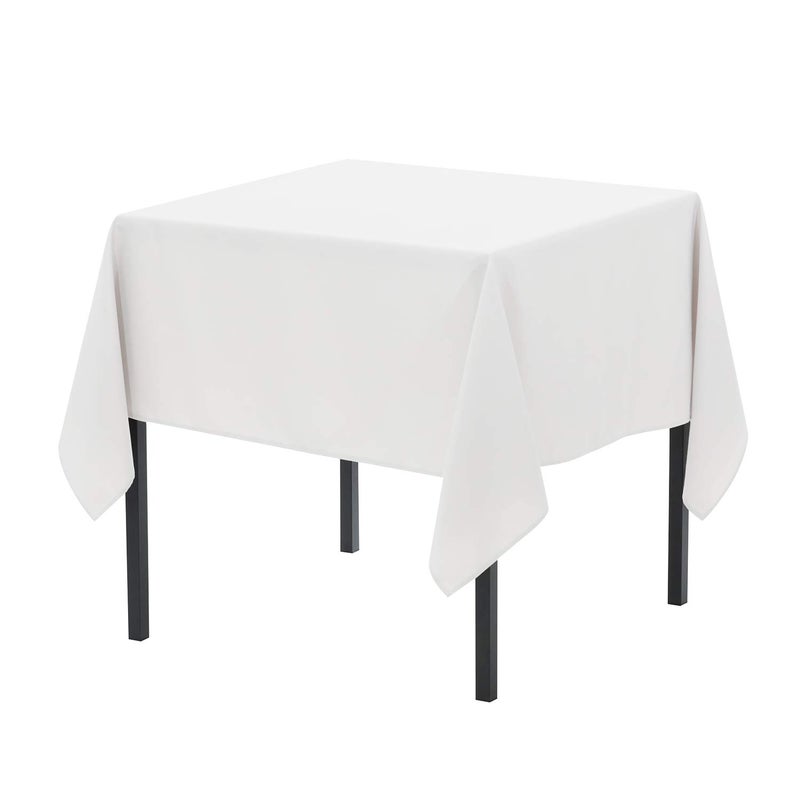 Pomp Pomp White 52 x 52 Inch Square Premium Polyester Tablecloth  Wrinkle  Stain Resistant Easy Care Fabric  Fits Square or Round Table 