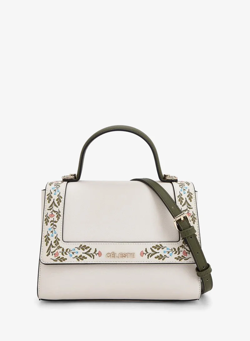 Safiano Floral Print Satchel Bag With Detachable Strap