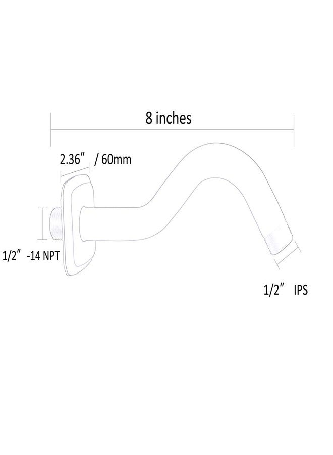 TRUSTMI Angled Shower Arm with Flange, 8-Inches Curved Stainless Steel Extension for Shower Head, 1/2-Inch NPT, Brushed Nickel - Image 2