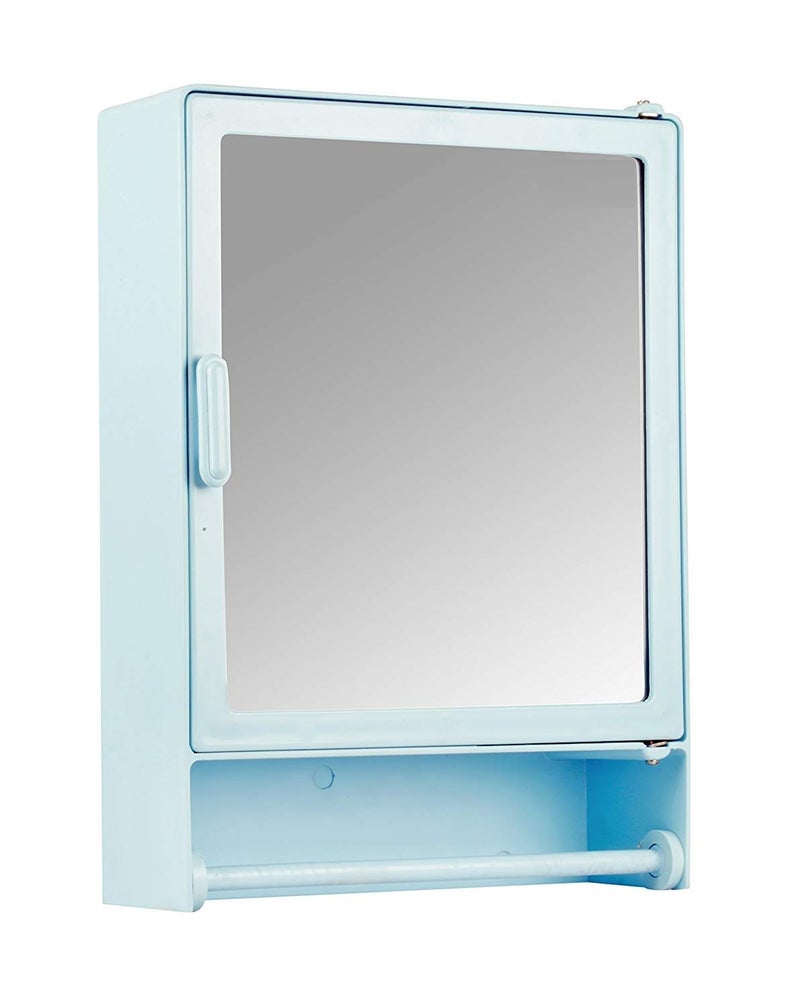 Maskey Size 14 x 10 x 4 Inches Small Designer Multiuse Virgin Plastic Small StorageMedicineBathroom Mirror Cabinet with Towel Rod for Home and Corporate Use Anglo Blue - Image 1