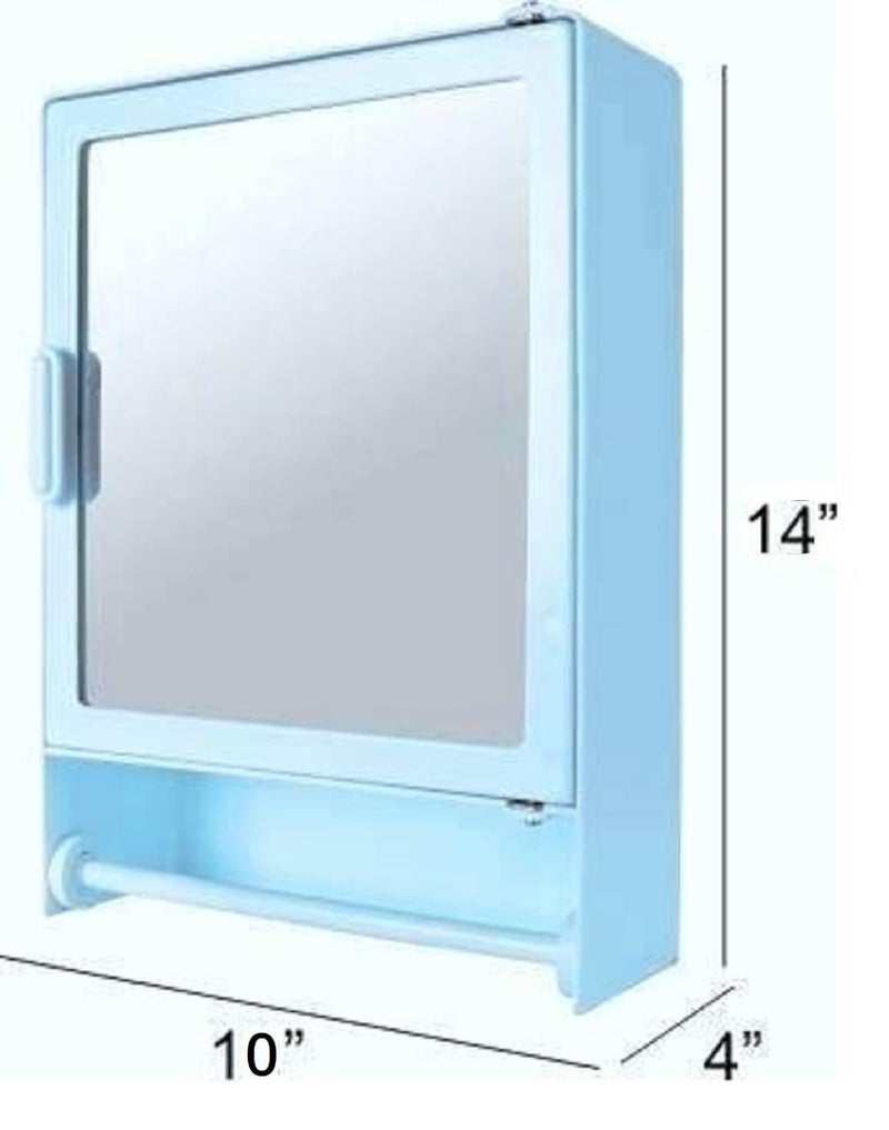 Maskey Size 14 x 10 x 4 Inches Small Designer Multiuse Virgin Plastic Small StorageMedicineBathroom Mirror Cabinet with Towel Rod for Home and Corporate Use Anglo Blue - Image 2