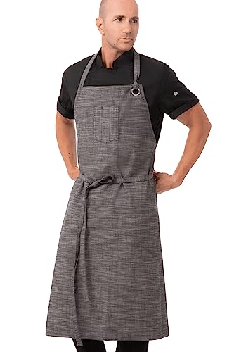 Chef Works Unisex Corvallis Chefs Bib Apron, Black Steel Grey, One Size - Image 3