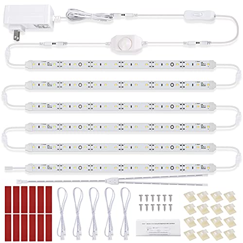 Litever Under Cabinet LED Lighting Kit for Kitchen Cabinets Counter Shelf Bookcase Closet. 6 PCS 12 Inches LED Light Strip with Adapter Switch Dimmer Extension Cable. Plug in. Dimmable. Daylight White 5000K. - Image 1