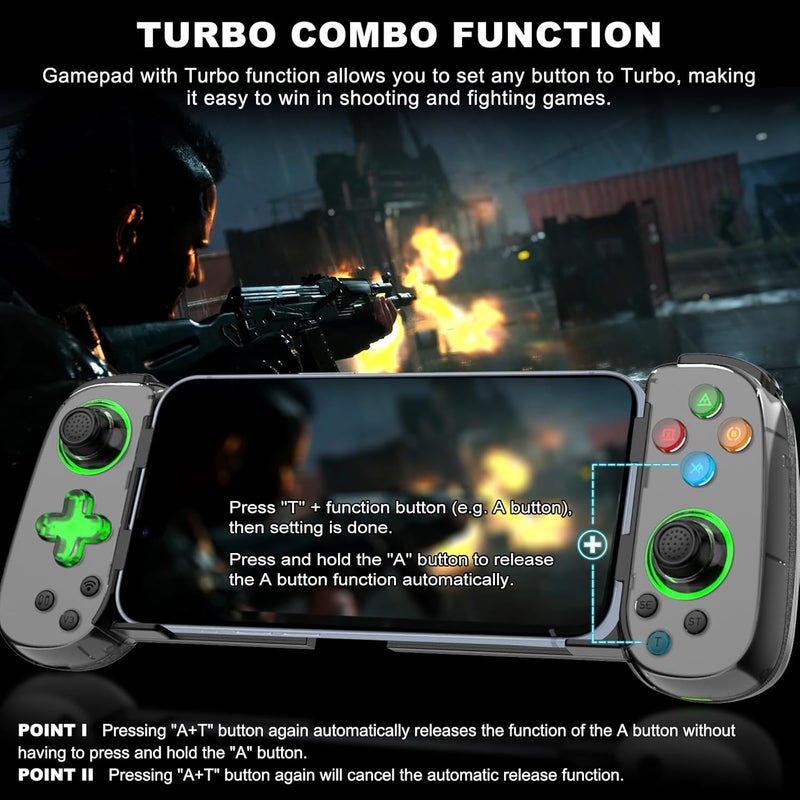 arVin Mobile Gaming Controller for iPhone Android with Phone CASE Support & Green Light, Wireless Gamepad for iPhone/iPad/Samsung/Tablet/Switch/PS4/PC, Play Xbox Cloud Gaming/PS Remote Play/Steam Link - Image 5