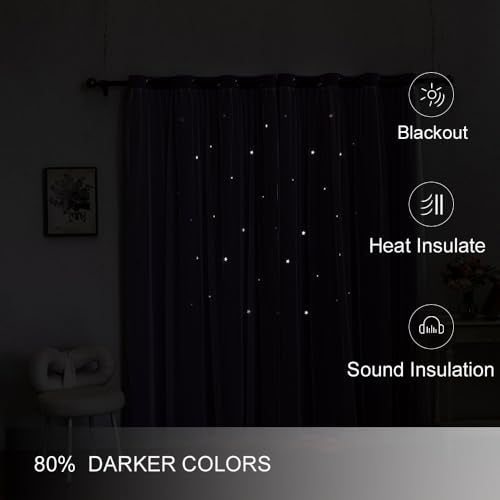FANLI Ombre Rainbow Blackout Curtains for Kid Girls Bedroom Living Room Darking Stripe Double Layer Star Cut Out Wall Home Decor Gradient Grommet Window Curtains (Purple 84L) - Image 3