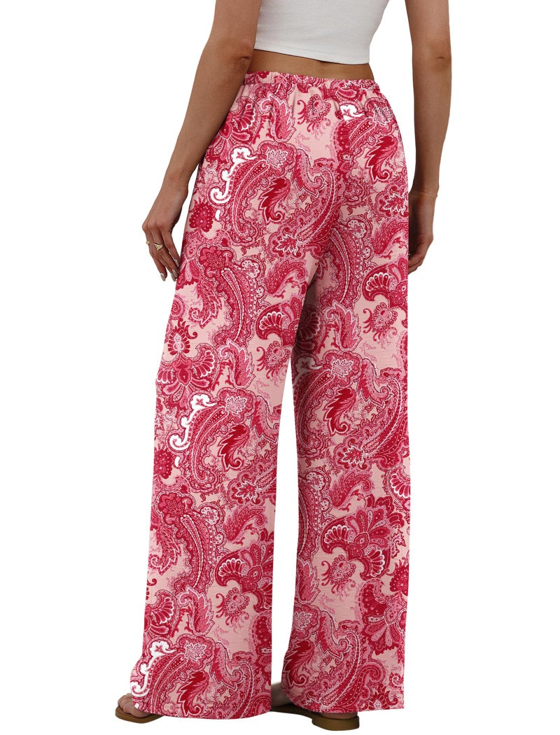 Sampeel Women's Clothing Boho Outfits Cute Vacation Beach Pants Summer Clothes 2026 Flowy Y2K Wide Leg Trousers Pink S - Image 5