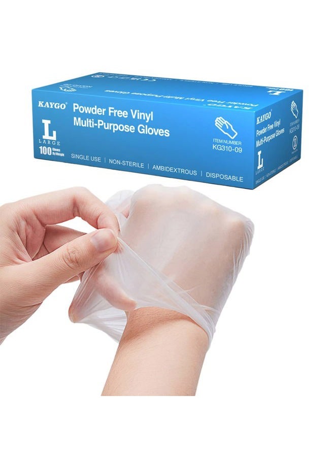 KAYGO Disposable Vinyl Gloves, 100 pk Powder Free Latex Free, 3 Mil,Idea for Home, Cleaning and Food, Clear, KG310 (Large, Clear) - Image 1