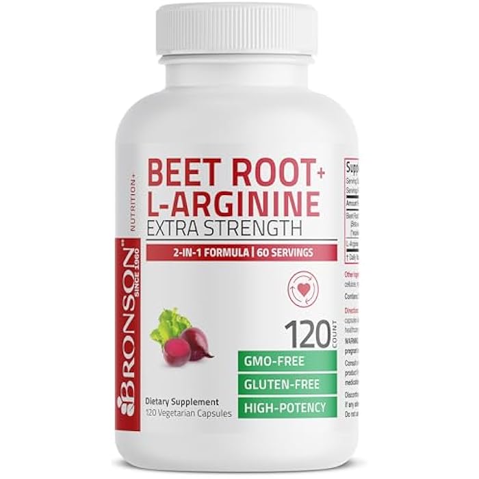 Bronson Beet Root + L-Arginine Nitric Oxide Production- Non-GMO, 120 Vegetarian Capsules - Image 3