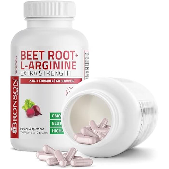 Bronson Beet Root + L-Arginine Nitric Oxide Production- Non-GMO, 120 Vegetarian Capsules - Image 4