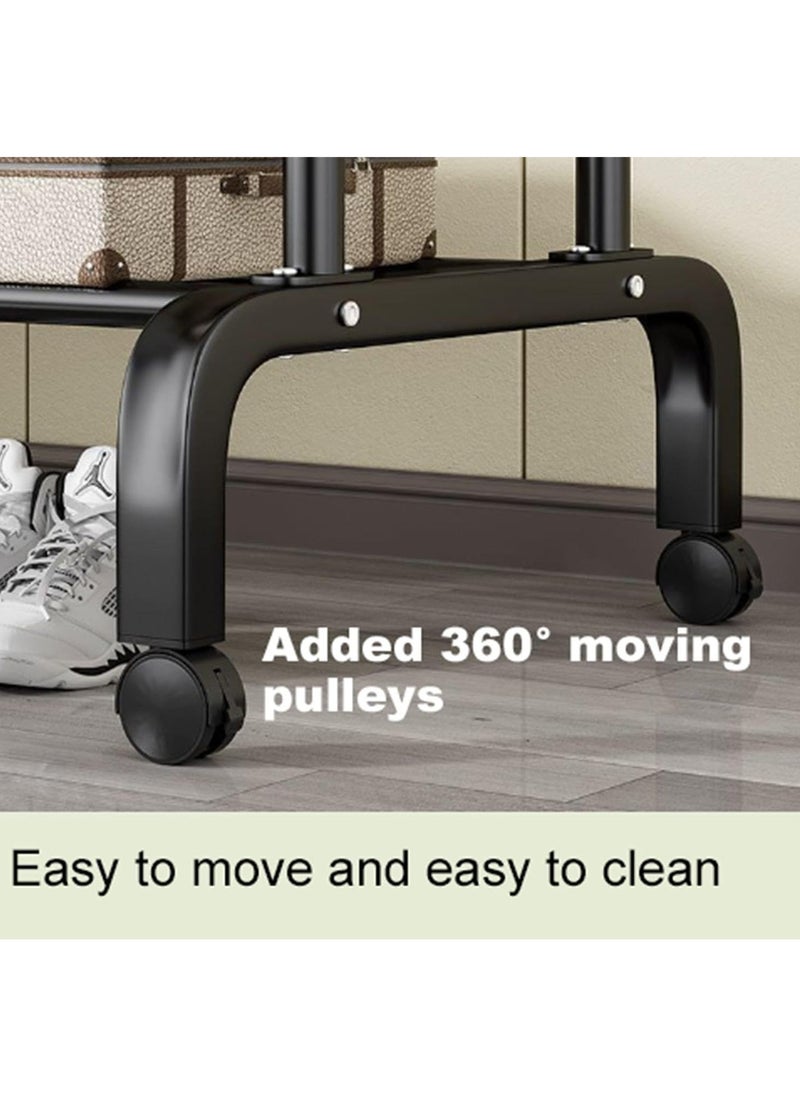 Heavy Duty Clothes Rail Shoe Stand for Room Coat Double Rods Portable for Hanging Freestanding Hanger with 5 Shelves and 4 Hooks Rack for Bedroom Hallway Entryway White 150Cm