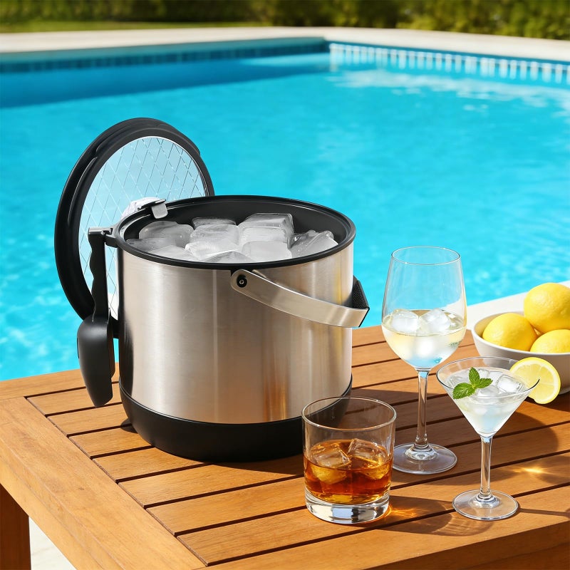 Five Home FiveHome 5QT/4.8L Insulated Ice Bucket for Parties, Large Capacity Double-Wall Beverage Bucket with Scoop & Lid for Champagne, Wine, Cocktail (Black) - Image 2