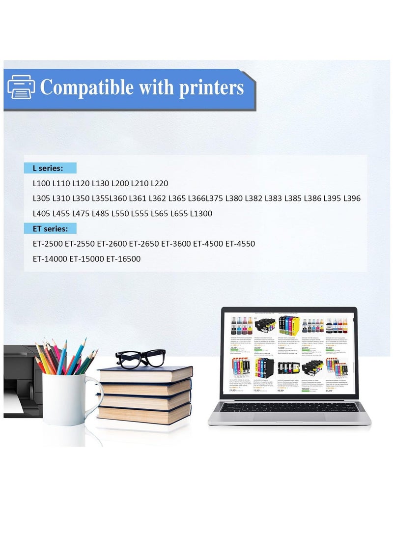 حبر 664 T664 متوافق مع عبوات حبر إعادة التعبئة Epson T664 يعمل مع طابعات EcoTank ET-2650 ET-2500 ET-2550 ET-2600 ET-4500 ET-14000 L100 L110 L120 L200 L210 L300 L350 L355 L550 L555، عبوة من 4 قطع - Image 2