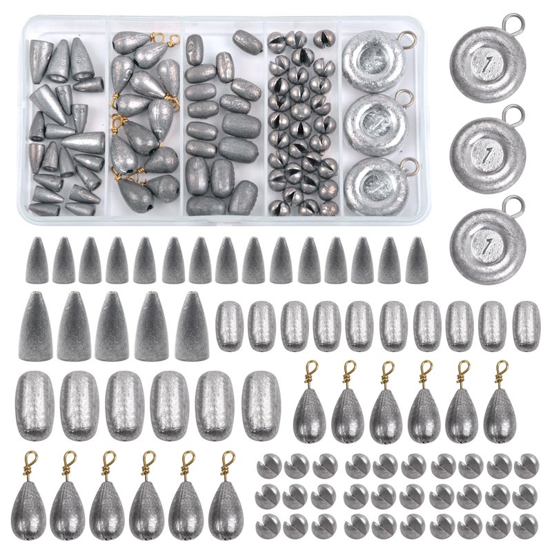 JOGFFDE Fishing Weight Sinkers Kit, 81pcs Assorted Drop Bass Sinkers Split Shot Sinkers Coin Weights Saltwater Casting Fishing Sinkers Set with Tackle Box - Image 1