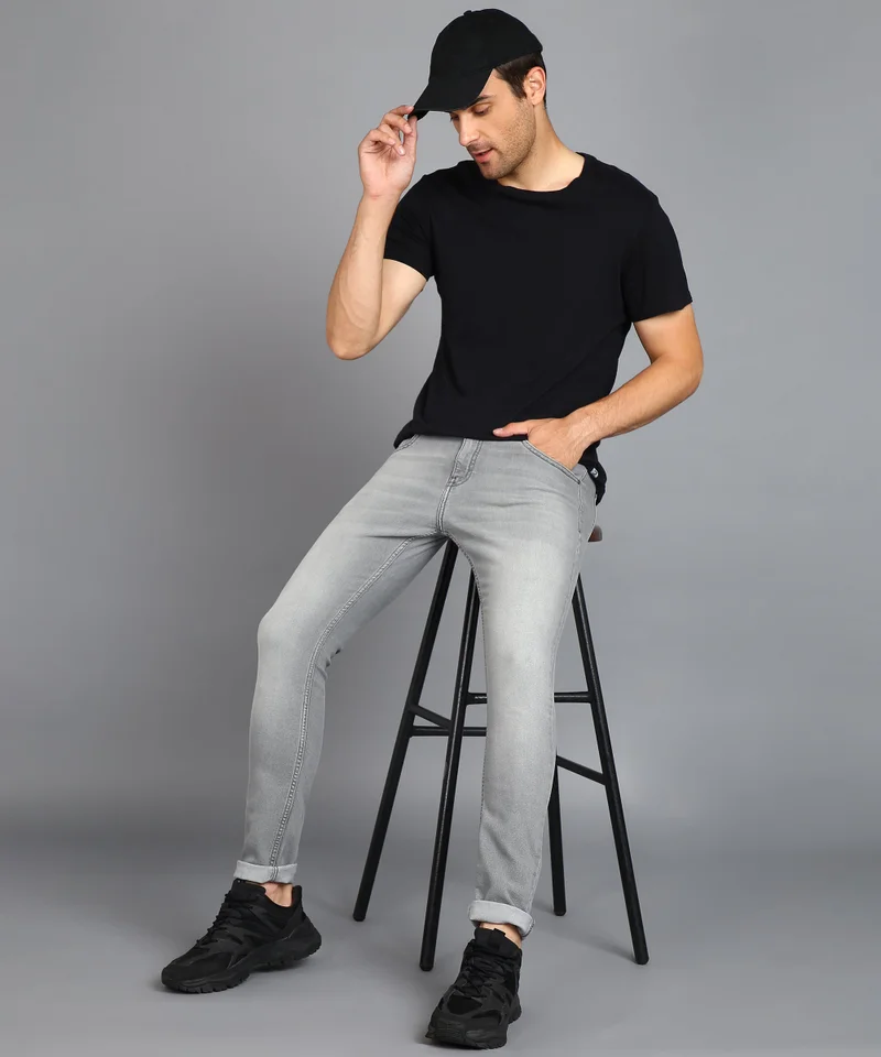 Urbano Fashion  Urbano Fashion Men's Ice Grey Regular Fit Washed Jeans Stretchable for Men | Best Price UAE