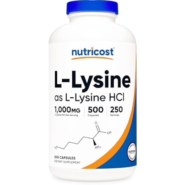 Nutricost L-Lysine 1000mg Per Serving, 250 Servings, 500 Capsules - Gluten Free, Non-GMO, 500mg Per Capsule - Image 1