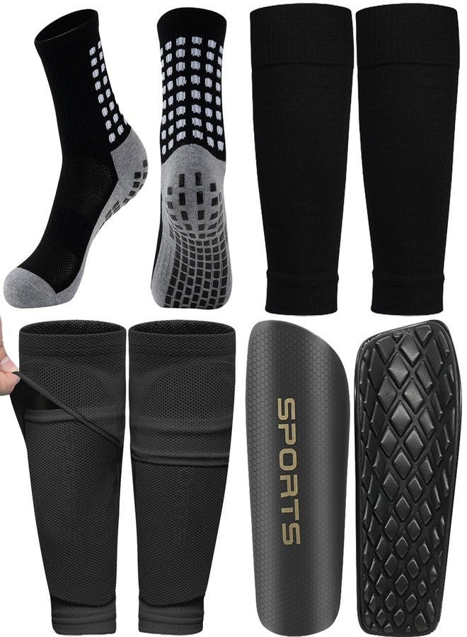 KMOLY Men's Grip Soccer Socks， Shin Guards，2 Pair Shin Sleeves, 1 Pair Sleeves with Optimized lnsert Pocket Soccer Football Equipment Set for Men Women - Image 1