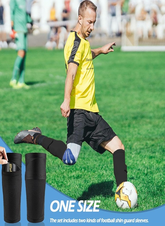 KMOLY Men's Grip Soccer Socks， Shin Guards，2 Pair Shin Sleeves, 1 Pair Sleeves with Optimized lnsert Pocket Soccer Football Equipment Set for Men Women - Image 2