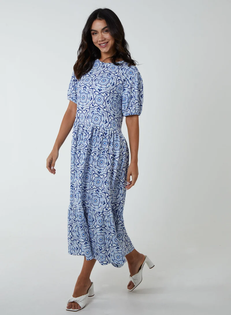 بلو فانيلا فستان ميدي سموك هندسي