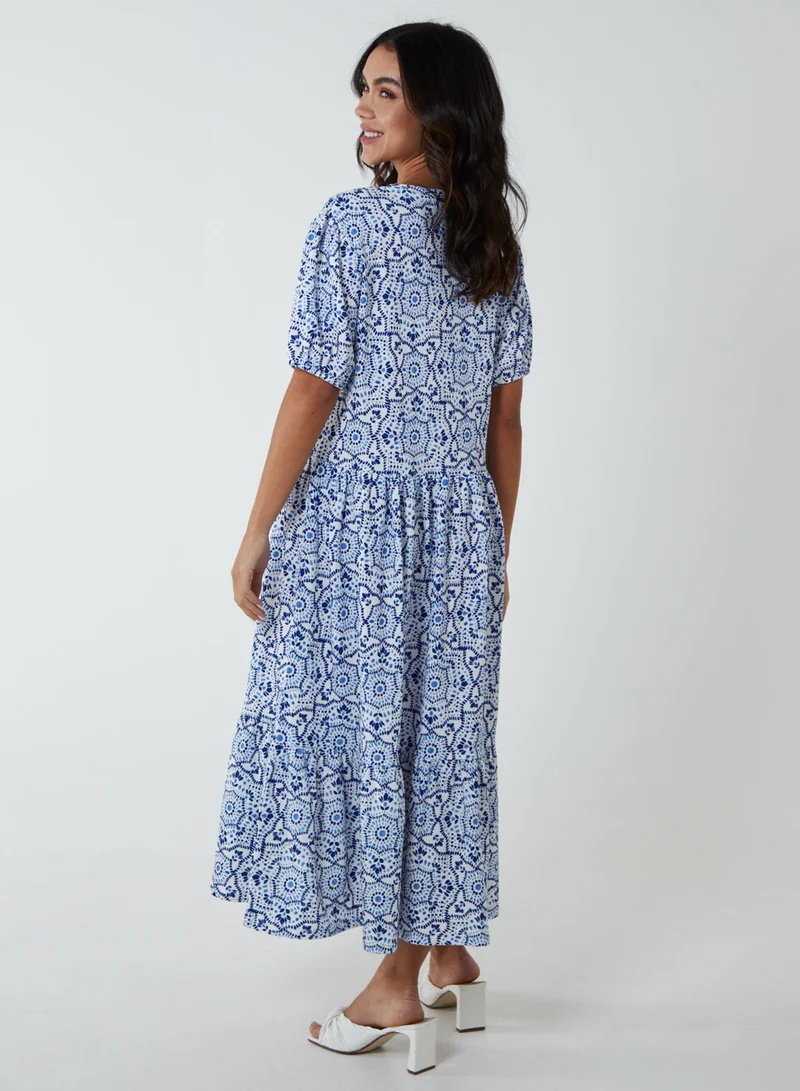 بلو فانيلا فستان ميدي سموك هندسي