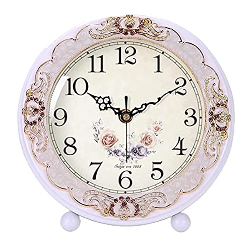 ساعة طاولة خشبية عتيقة من جاست اب بتصميم أوروبي عتيق بدون دقات ساعة بجانب المدفأة تعمل بالبطارية حركة كواتز صامتة لغرفة النوم وغرفة المعيشة وزينة داخلية بيضاء الورد
