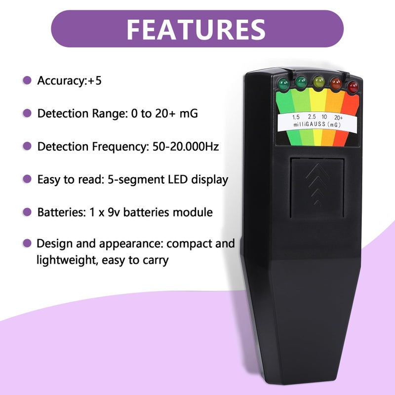 FOWBOA Ghost Hunting Equipment EMF Meter 5 LED Magnetic Field Detector Hand-held Spinit Box Paranormal Equipment, Home and Office EMF Detector - Image 3