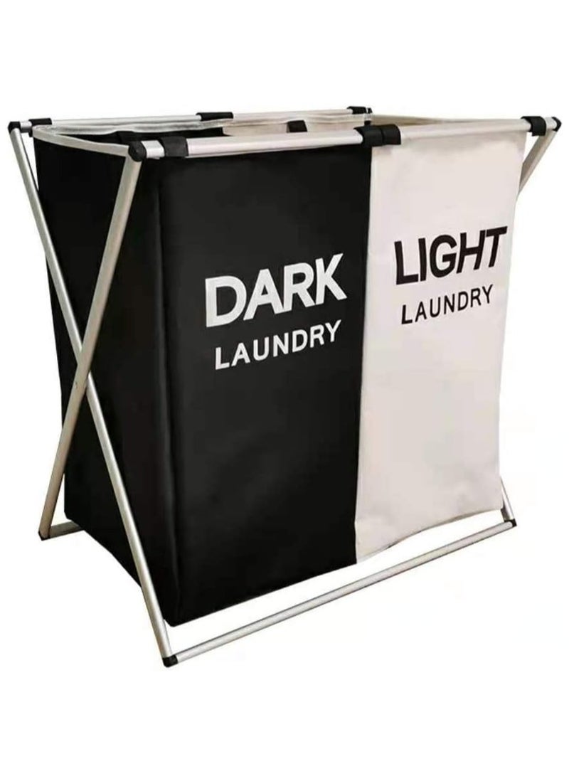 DubaiGallery Foldable Laundry Basket, Oxford Cloth Waterproof Laundry Basket, Dark Light Color Laundry Sorting Basket (White + Black) - Image 1