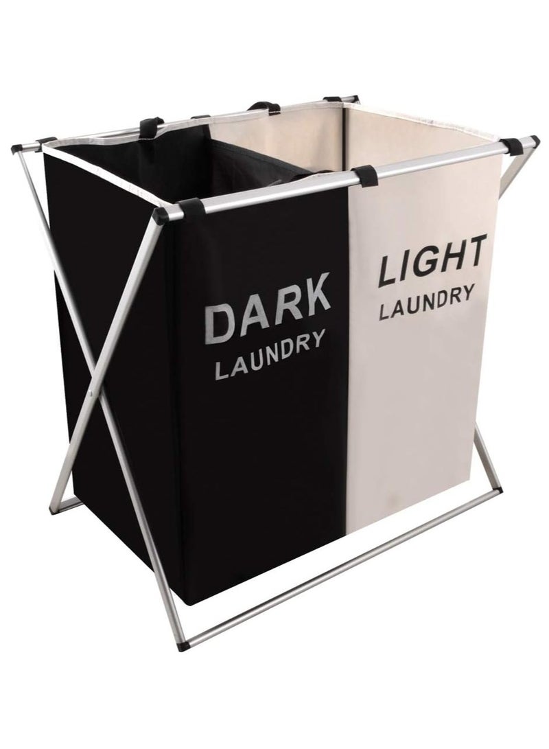 DubaiGallery Foldable Laundry Basket, Oxford Cloth Waterproof Laundry Basket, Dark Light Color Laundry Sorting Basket (White + Black) - Image 2