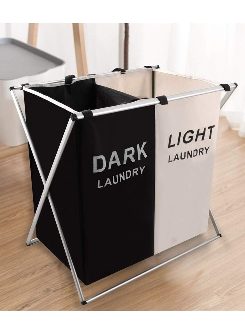 DubaiGallery Foldable Laundry Basket, Oxford Cloth Waterproof Laundry Basket, Dark Light Color Laundry Sorting Basket (White + Black) - Image 3