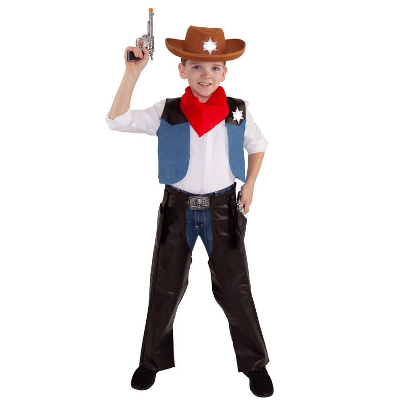 Morph Boys Cowboy Costume, Small - Wild West Outfit with Hat & Vest, Polyester, Ages 3-4, Halloween - Image 1