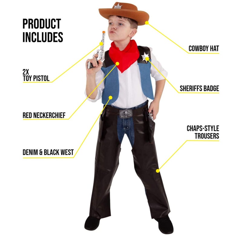 Morph Boys Cowboy Costume, Small - Wild West Outfit with Hat & Vest, Polyester, Ages 3-4, Halloween - Image 2