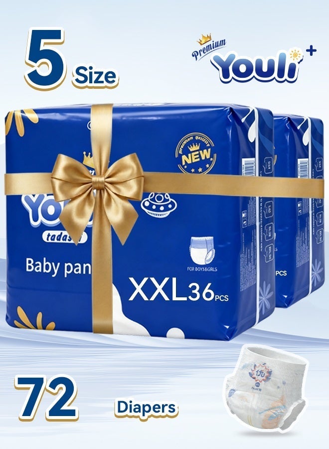 Youli Baby Diapers,Pants Diapers Size 5,12-17 Kg, 360° Leak-Free Fit For Up To 100% Leakage Protection, Ultimate Comfort 72 Diapers