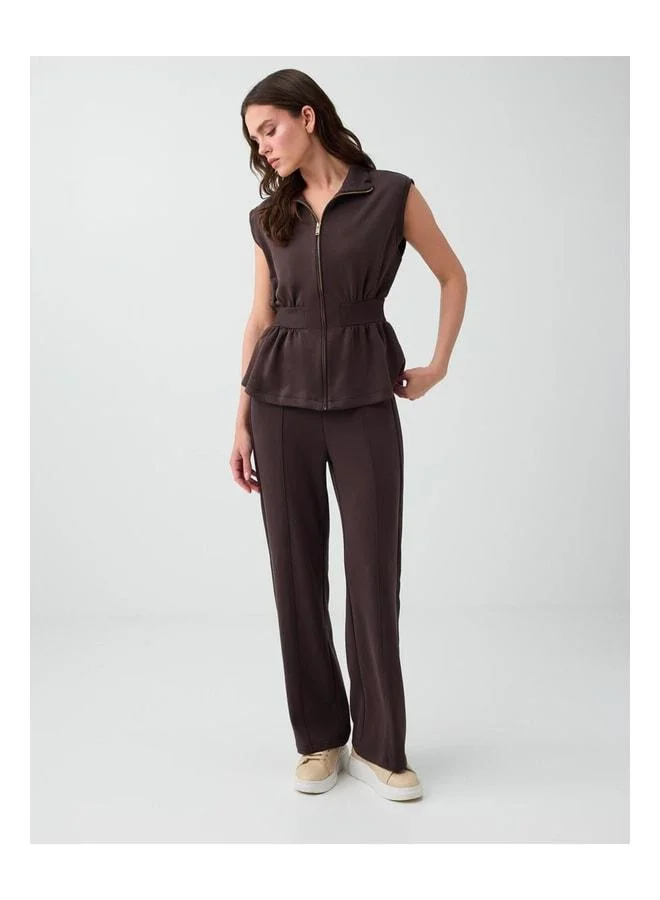 Jimmy Key Bitter Coffee Zippered Sleeveless Waist-Detail Vest.