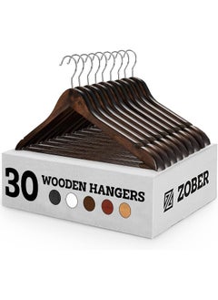 ZOBER Wooden Hangers 30 Pack - Non Slip Wood Clothes Hanger for Suits, Pants, Jackets w/Bar & Cut Notches - Heavy Duty Clothing Hanger Set - Coat Hangers for Closet - Vintage  - Image 1