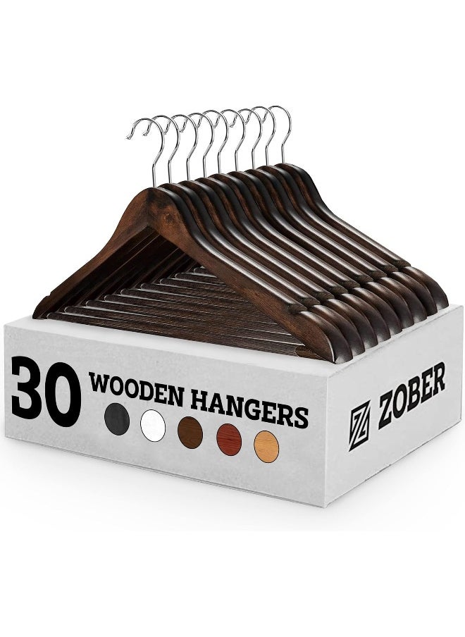 ZOBER - Wooden Hangers 30 Pack - Non Slip Wood Clothes Hanger for Suits, Pants, Jackets w/Bar & Cut Notches - Heavy Duty Clothing Hanger Set - Coat Hangers for Closet - Vintage - Image 1