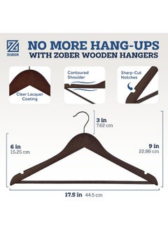 ZOBER Wooden Hangers 30 Pack - Non Slip Wood Clothes Hanger for Suits, Pants, Jackets w/Bar & Cut Notches - Heavy Duty Clothing Hanger Set - Coat Hangers for Closet - Vintage  - Image 2