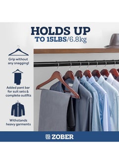 ZOBER Wooden Hangers 30 Pack - Non Slip Wood Clothes Hanger for Suits, Pants, Jackets w/Bar & Cut Notches - Heavy Duty Clothing Hanger Set - Coat Hangers for Closet - Vintage  - Image 3