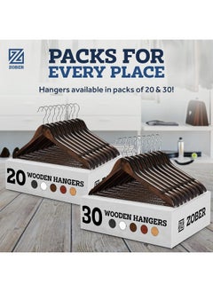 ZOBER Wooden Hangers 30 Pack - Non Slip Wood Clothes Hanger for Suits, Pants, Jackets w/Bar & Cut Notches - Heavy Duty Clothing Hanger Set - Coat Hangers for Closet - Vintage  - Image 4