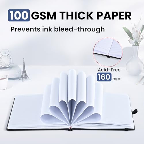 SUIN Lined Journal Notebook, Leather Hardcover Journal for Work, School, Travel, 100 GSM Paper, 160 Pages, 5.5x8.3 Inch, College Ruled, Black, 1-Pack - Image 3