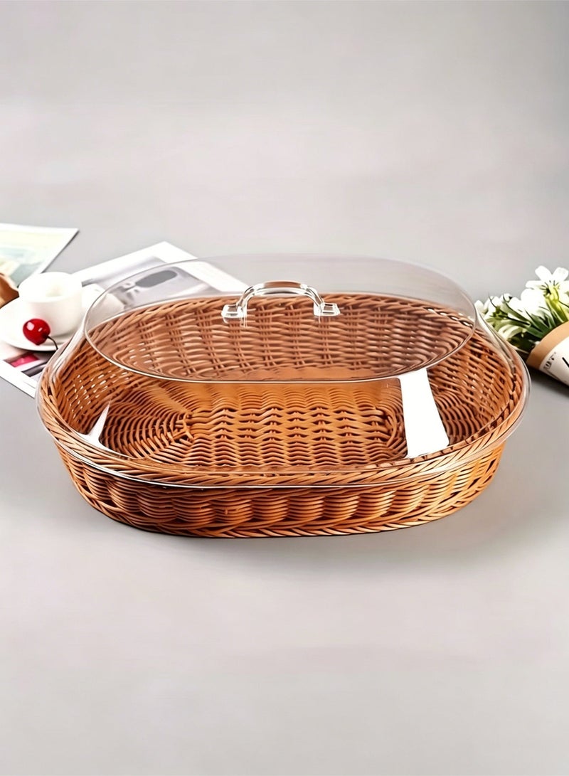 Wicker Bread Basket with Clear Acrylic Lid - Durable, Washable Food Tray for Desserts & Fruits - Perfect for Kitchen, Picnic, and Home Display - Image 2