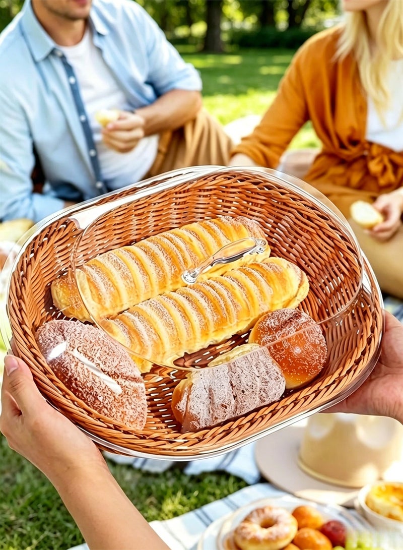 Wicker Bread Basket with Clear Acrylic Lid - Durable, Washable Food Tray for Desserts & Fruits - Perfect for Kitchen, Picnic, and Home Display - Image 4