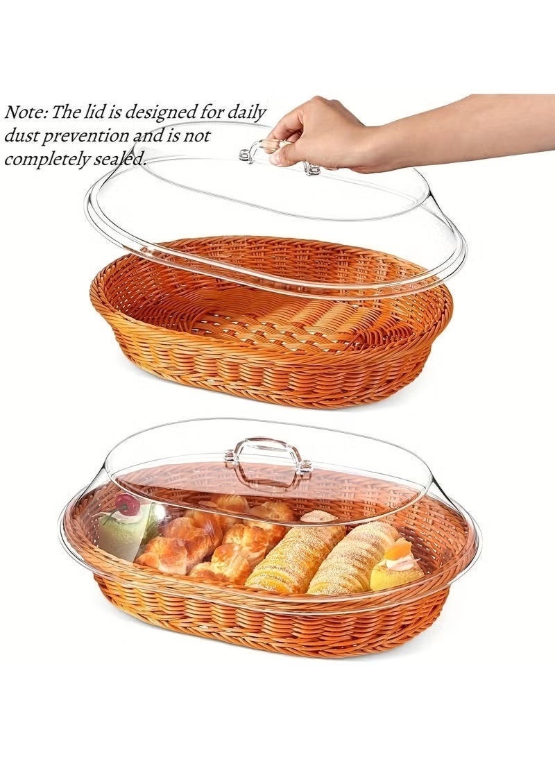 Wicker Bread Basket with Clear Acrylic Lid - Durable, Washable Food Tray for Desserts & Fruits - Perfect for Kitchen, Picnic, and Home Display - Image 2