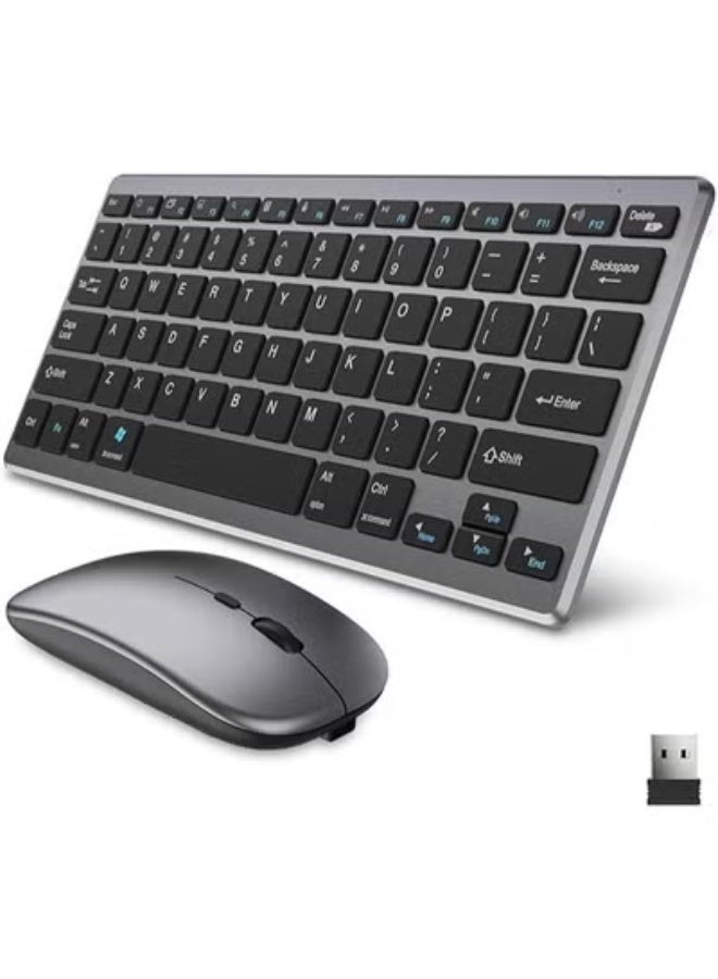 Dual Mode Rechargeable Slim Keyboard and Mouse Combo, Silent Click Bluetooth and 2.4GHz Wireless Set, Arabic/English Layout, Compatible with iOS, Windows, Mac, and Android. - Image 1