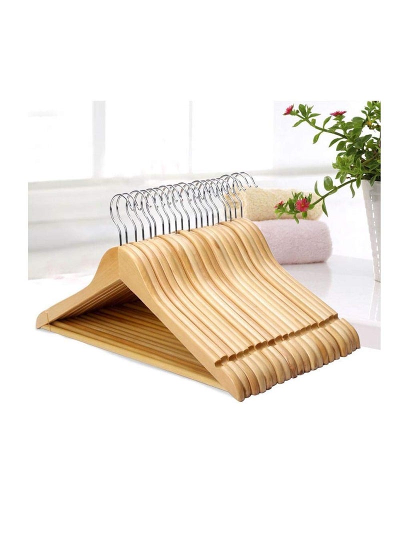 GRACIOUS MART Gracious Mart Solid Wood Garment Hangers with Non Slip Bar and Precisely Cut Notches Natural Finish Super Sturdy and Durable Wooden Coat Hangers Beige Color Pack of 24  - Image 1