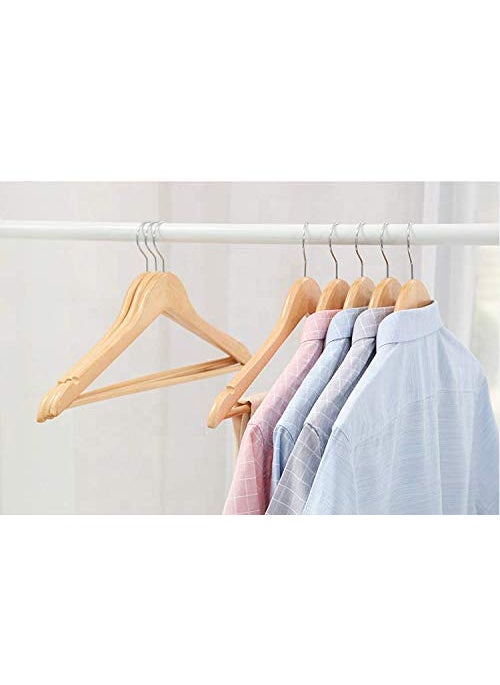 GRACIOUS MART Gracious Mart Solid Wood Garment Hangers with Non Slip Bar and Precisely Cut Notches Natural Finish Super Sturdy and Durable Wooden Coat Hangers Beige Color Pack of 24  - Image 4