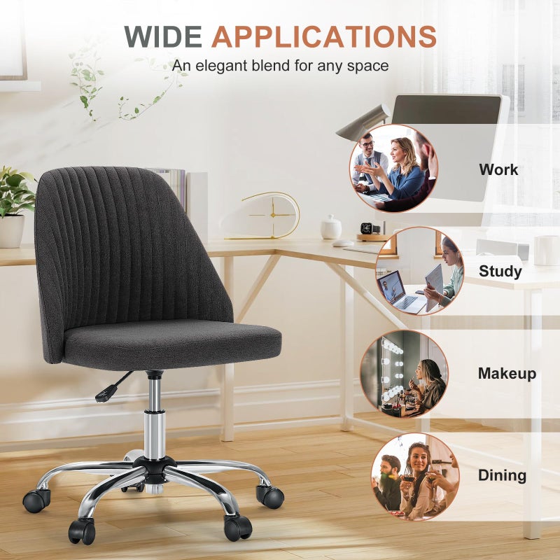 DUMOS Office Chair, Comfy Desk Chair Rolling Vanity Swivel Task Chairs with Wheels, Wide Seating Armless Height Adjustable Computer Chairs for Home,Bedroom,Student,Adults, Gunmetal Gray - Image 5