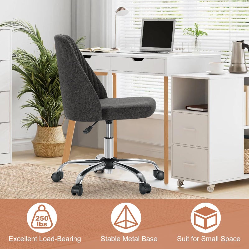 DUMOS Office Chair, Comfy Desk Chair Rolling Vanity Swivel Task Chairs with Wheels, Wide Seating Armless Height Adjustable Computer Chairs for Home,Bedroom,Student,Adults, Gunmetal Gray - Image 3