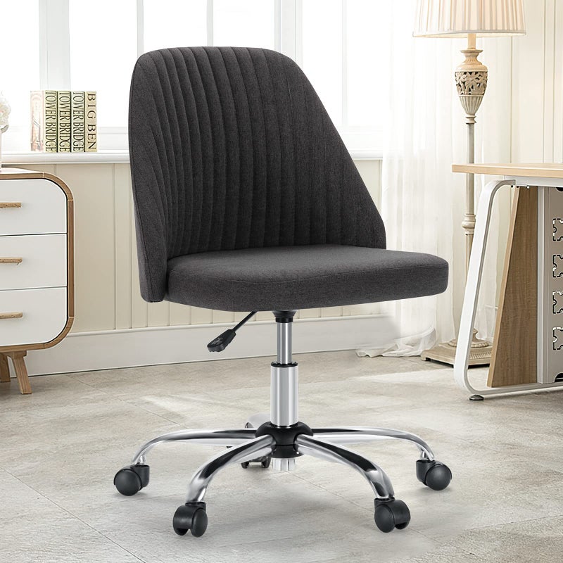 DUMOS Office Chair, Comfy Desk Chair Rolling Vanity Swivel Task Chairs with Wheels, Wide Seating Armless Height Adjustable Computer Chairs for Home,Bedroom,Student,Adults, Gunmetal Gray - Image 1