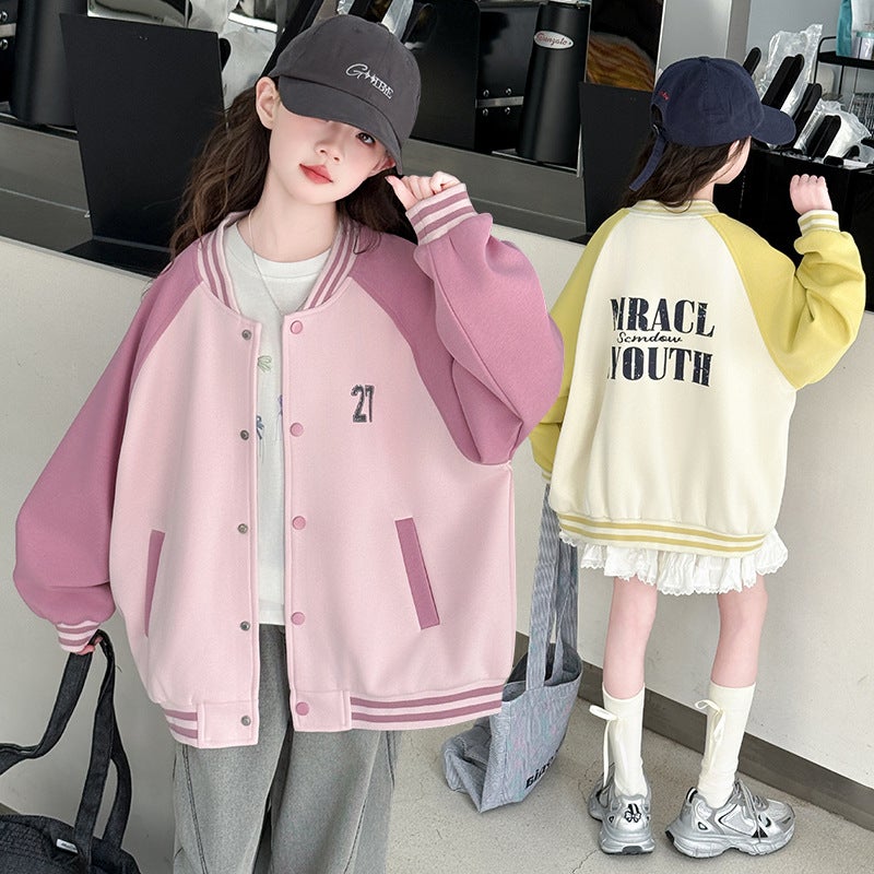 Girls' Baseball Suit Coat 2025 New Children'S Color-Block Jacket Children'S Spring Sports Cardigan Top - Image 5